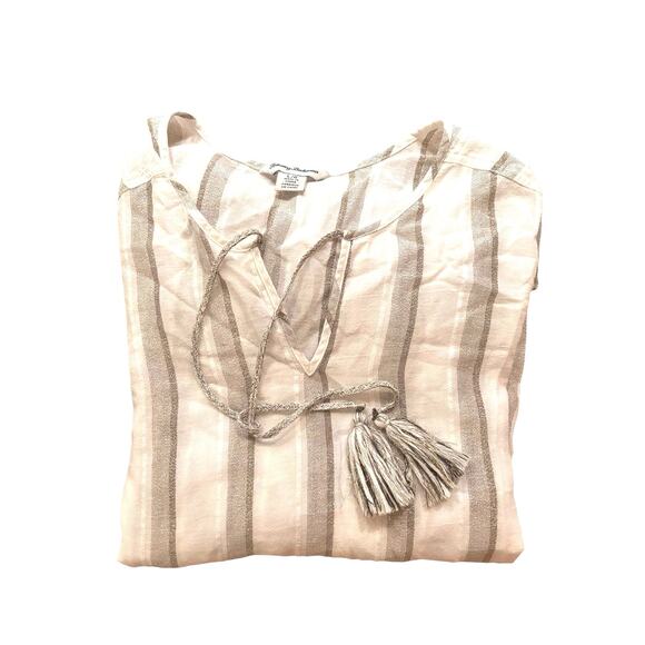 TOMMY BAHAMA Women's Striped Desert Light Peasant Tunic Tassels Metallic Large - Picture 7 of 11